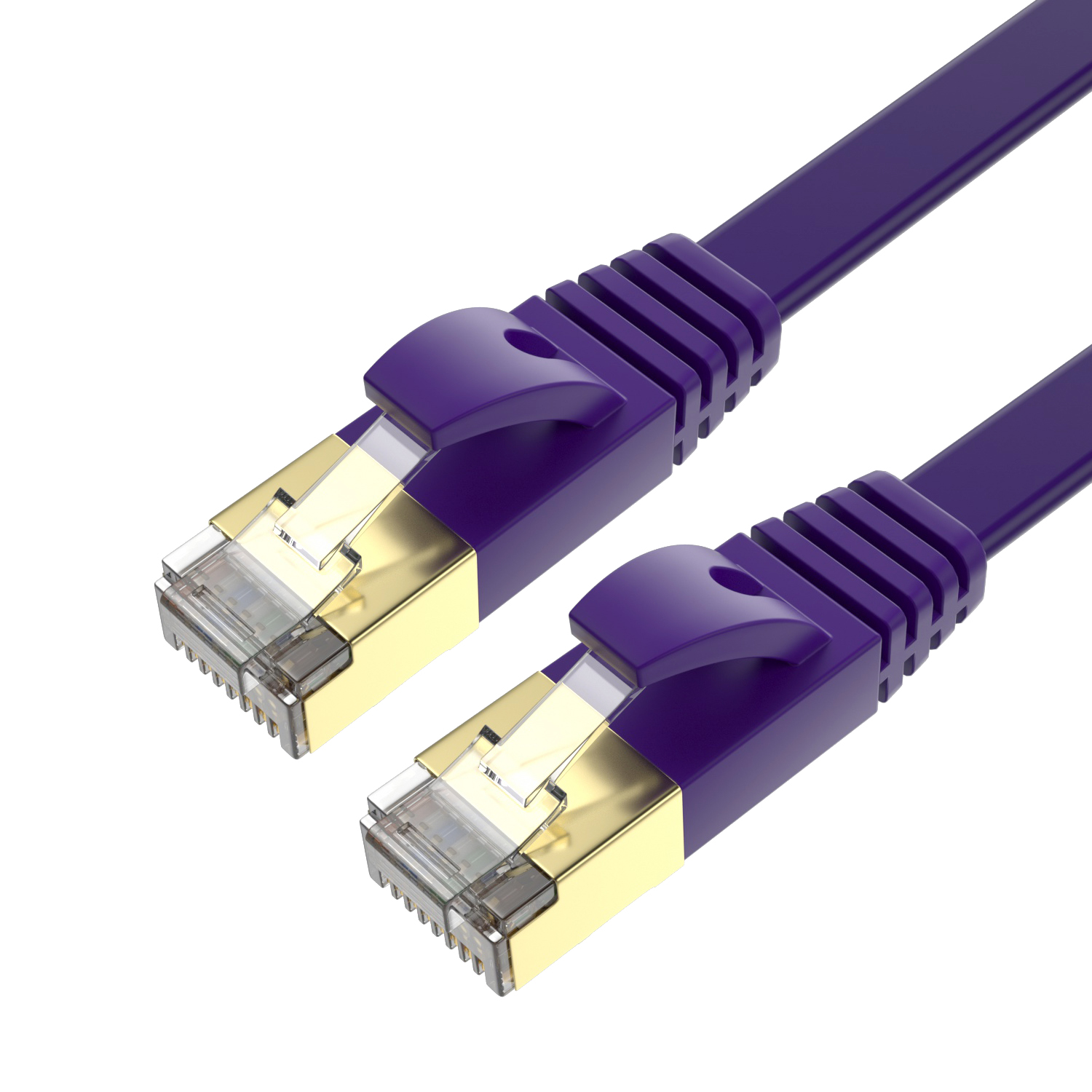 Network CAT7 SSTP FLAT 32AWG（7/0.08BC）*4P+PVC OD：2.2*7.2mm+RJ45Short shield gold-plated crystal head